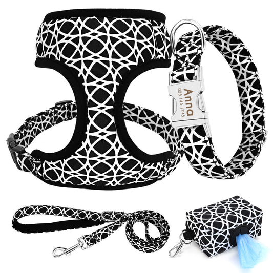 Black Collar Leash Harness Set