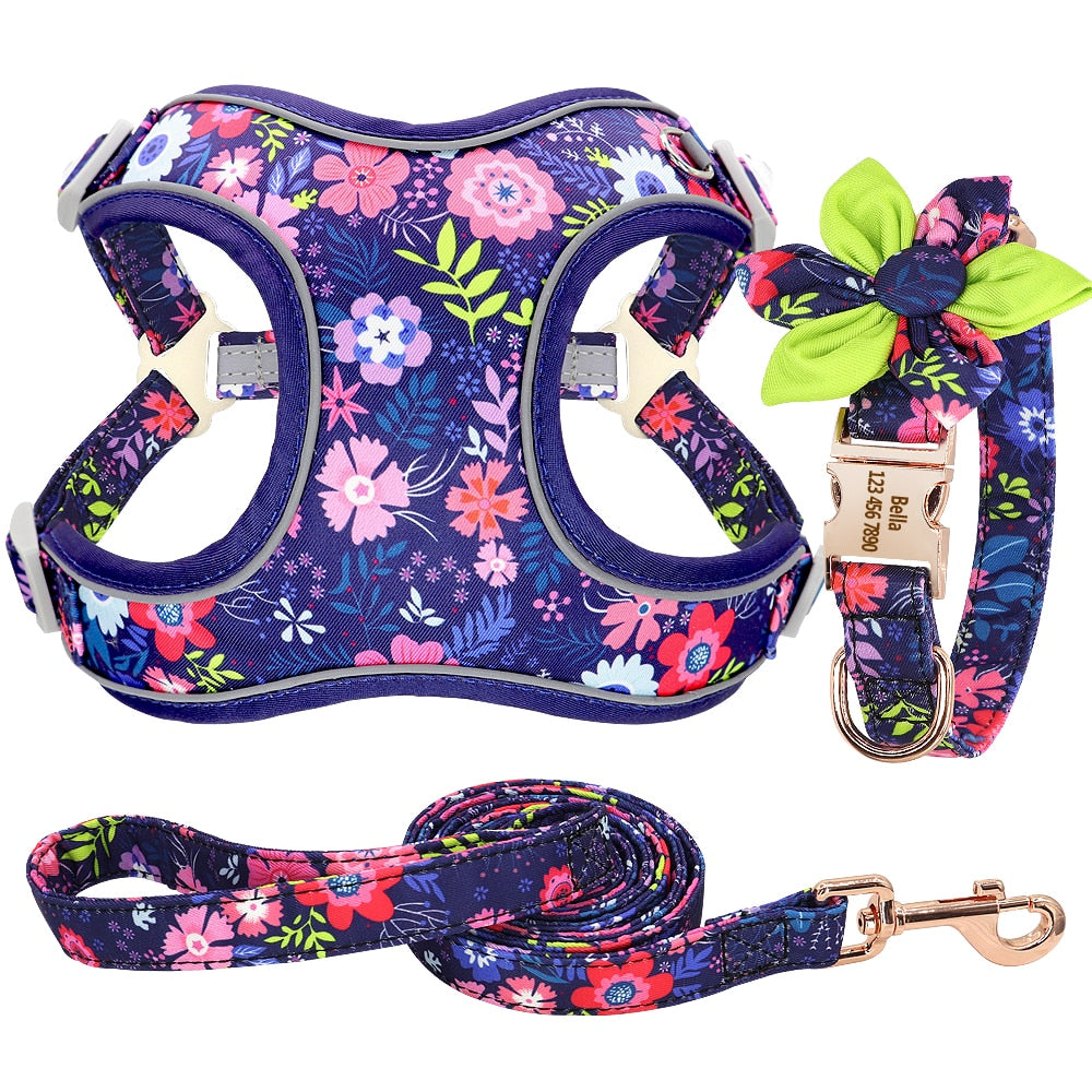 Personalized Dog Collar Printed Harness LeashSet