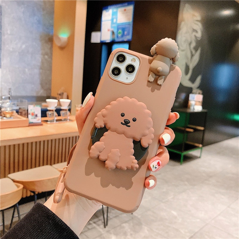 3D Cute Dog Mirror Stand Phone Case For apple iphone