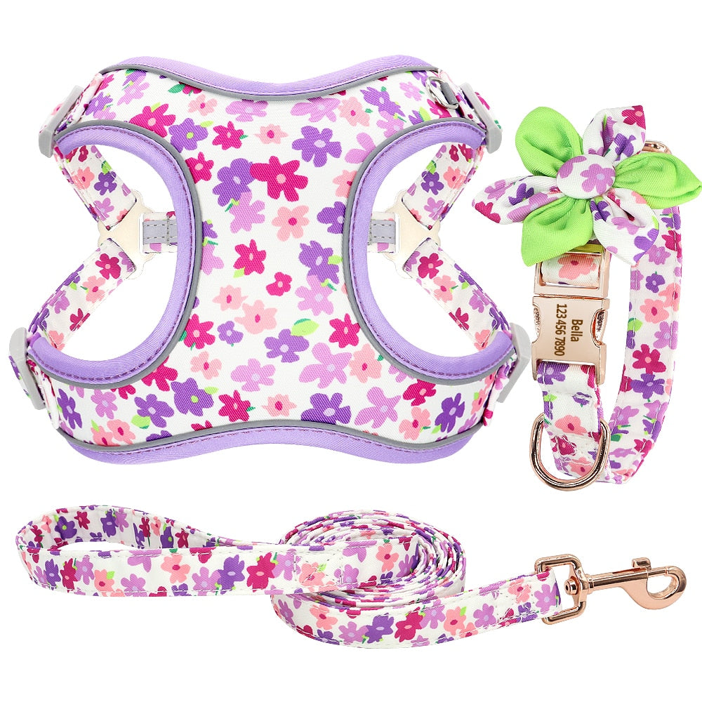 Personalized Dog Collar Printed Harness LeashSet