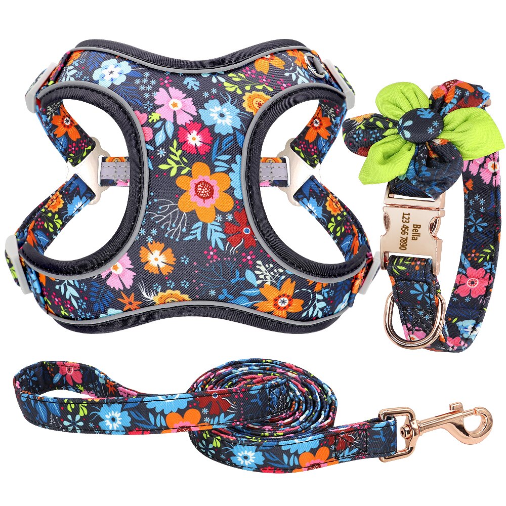 Personalized Dog Collar Printed Harness LeashSet