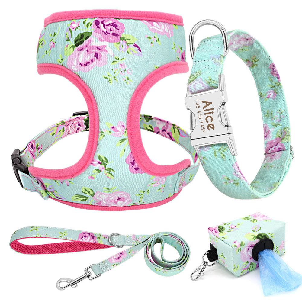 Green Dog Collar Leash Harness Set