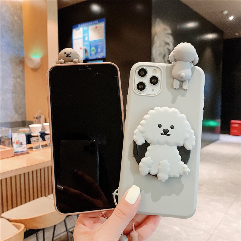 3D Cute Dog Mirror Stand Phone Case For apple iphone