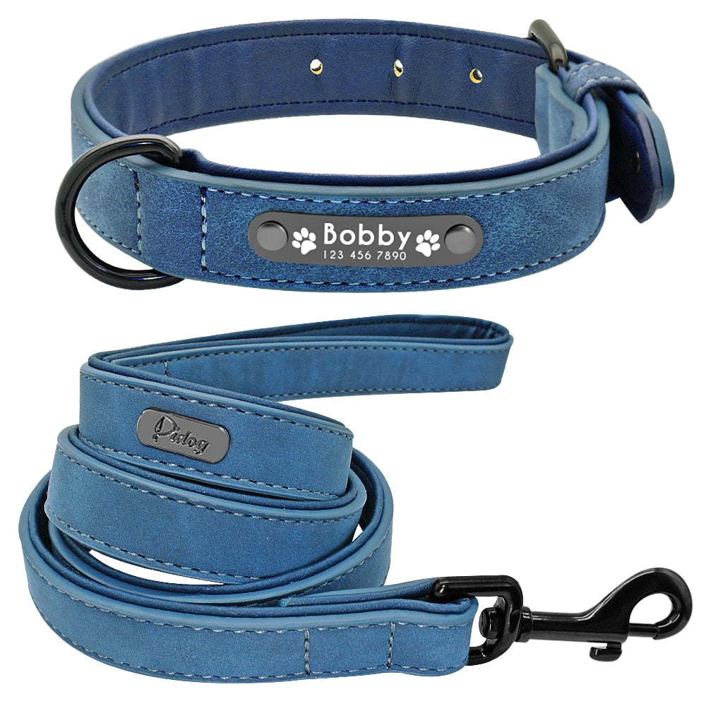 Leather Dog Collar Leash Set