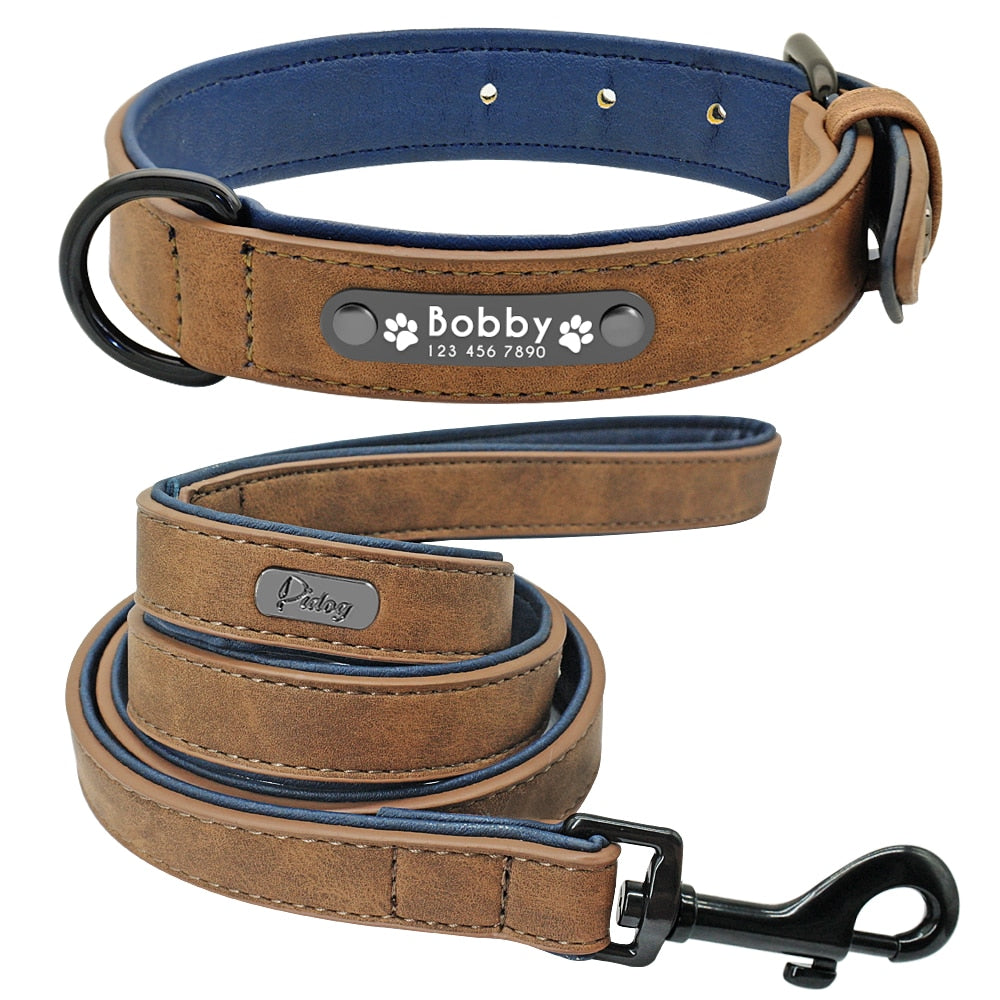 Leather Dog Collar Leash Set