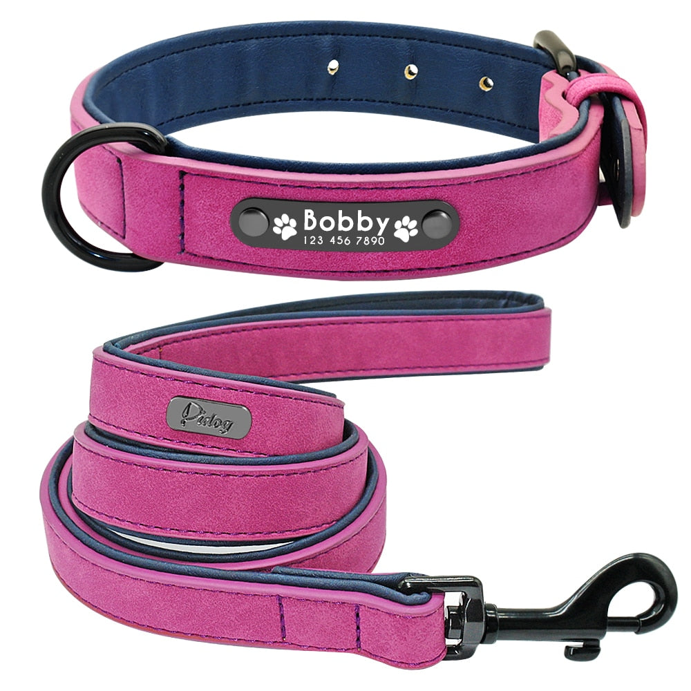 Leather Dog Collar Leash Set