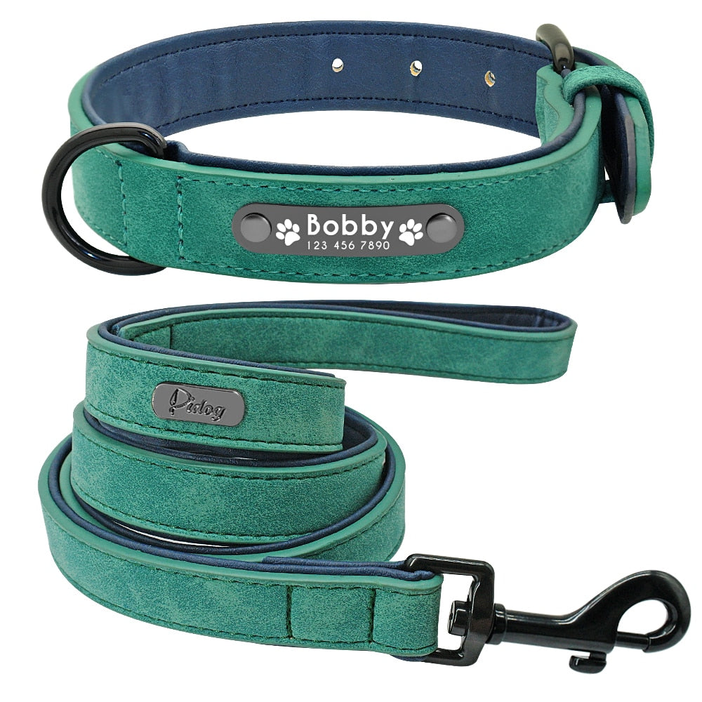 Leather Dog Collar Leash Set