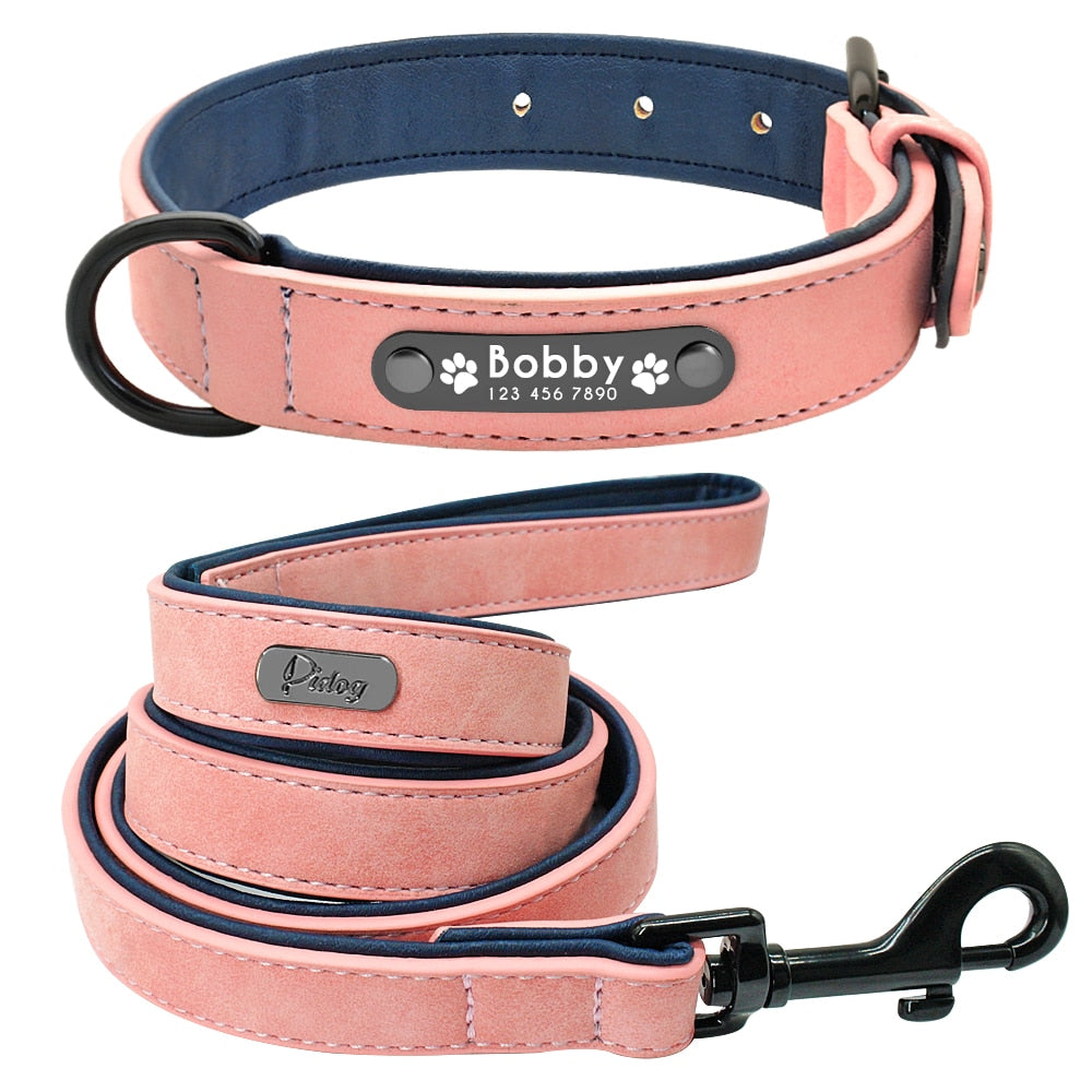 Leather Dog Collar Leash Set