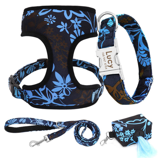 Deep Blue Collar Leash Harness Set