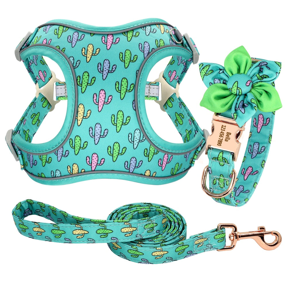 Personalized Dog Collar Printed Harness LeashSet