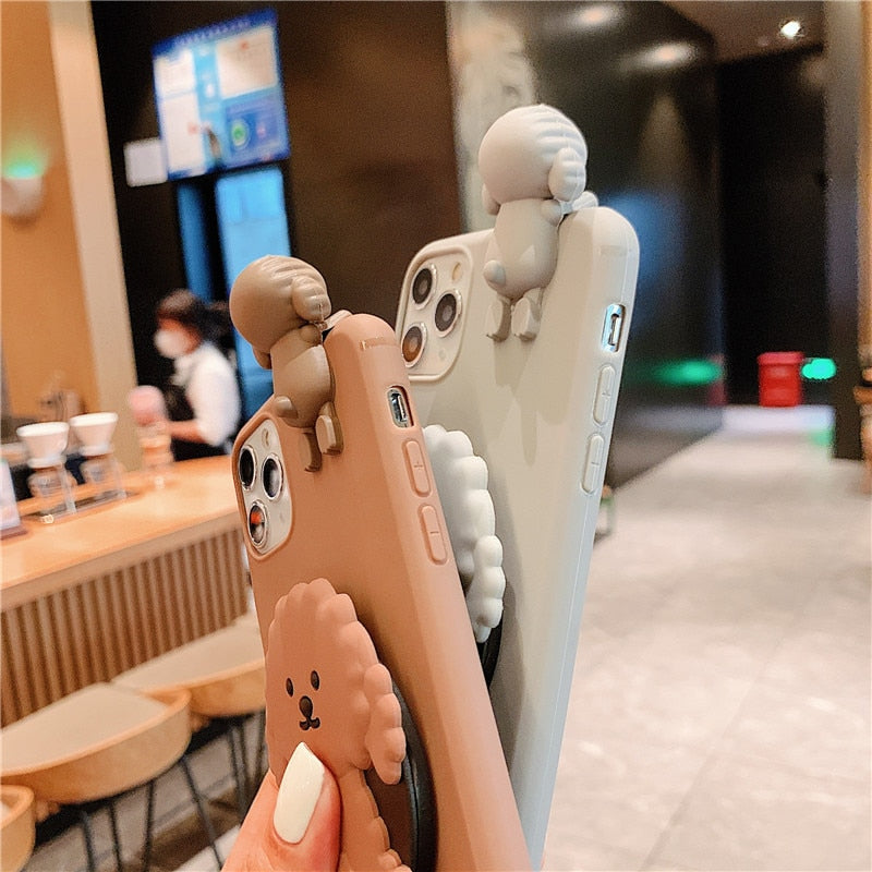 3D Cute Dog Mirror Stand Phone Case For apple iphone