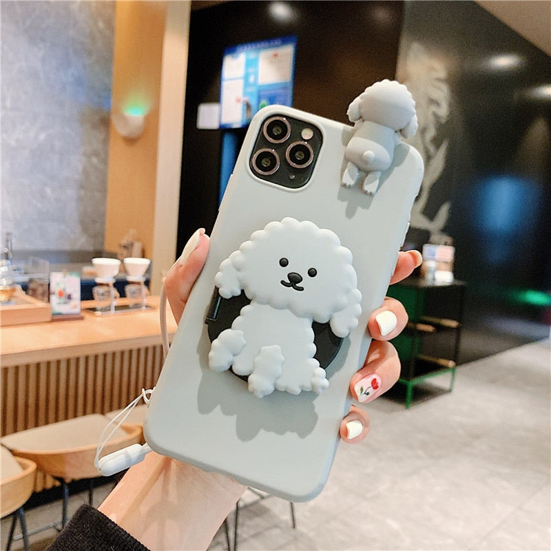 3D Cute Dog Mirror Stand Phone Case For apple iphone