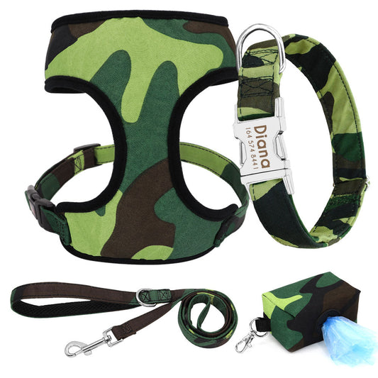 Camouflage Dog Collar Leash Harness Set