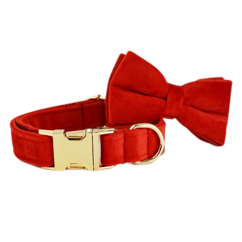 Red Velvet Dog Collar And Leash Set