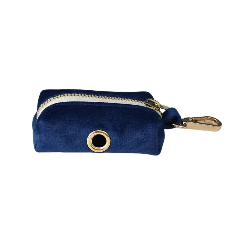 Navy Blue Velvet Dog Collar And Leash Set