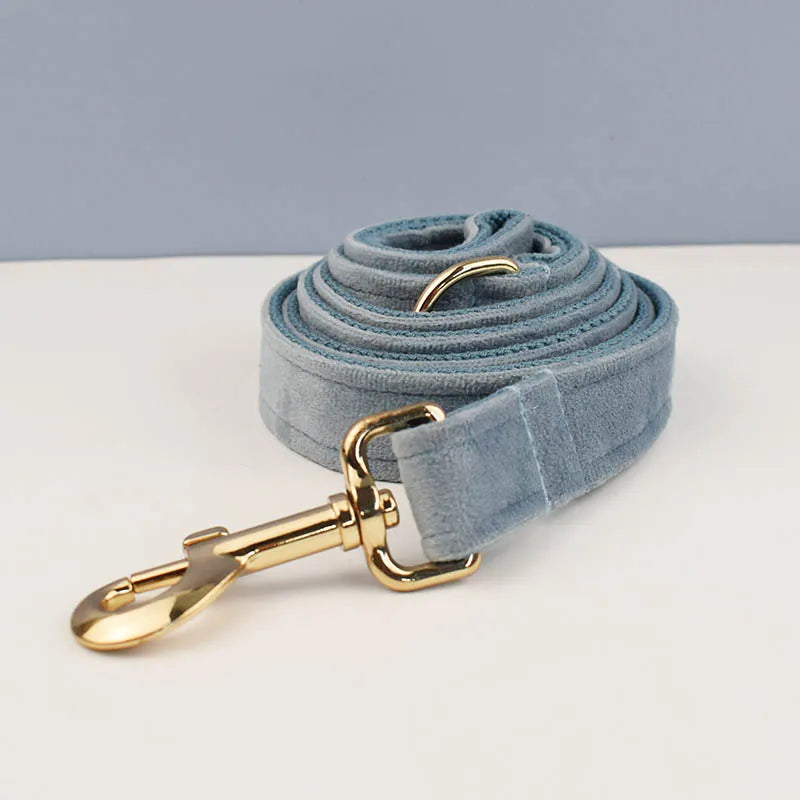 The Nordic Blue Velvet Dog Collar And Leash Set