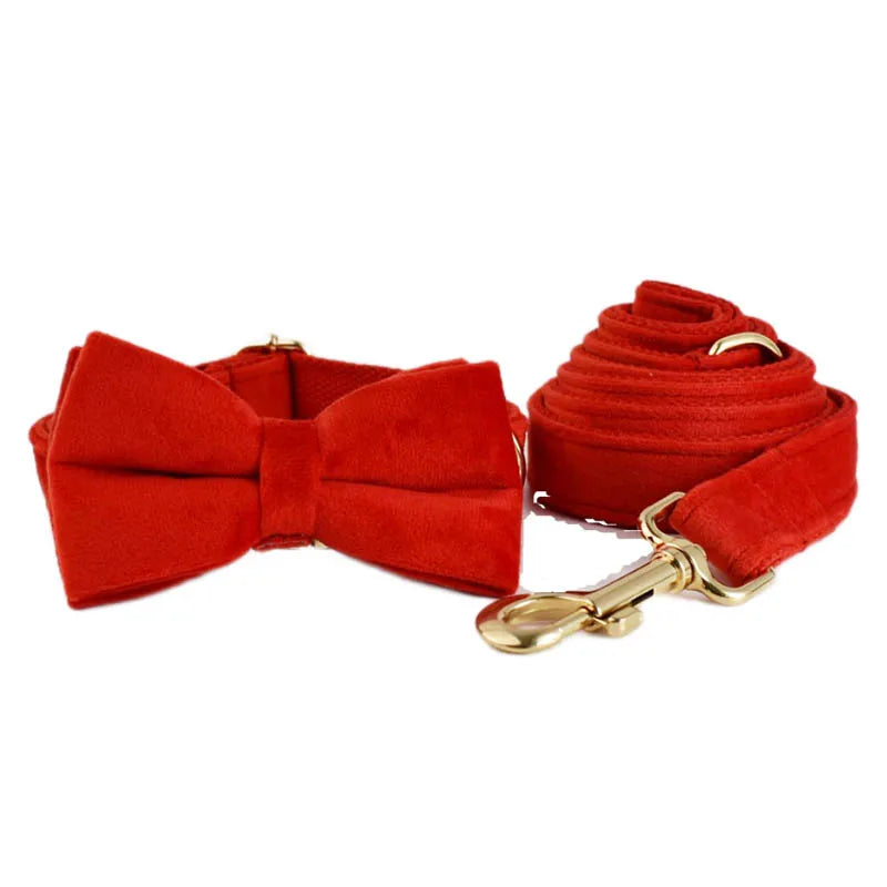 Red Velvet Dog Collar And Leash Set