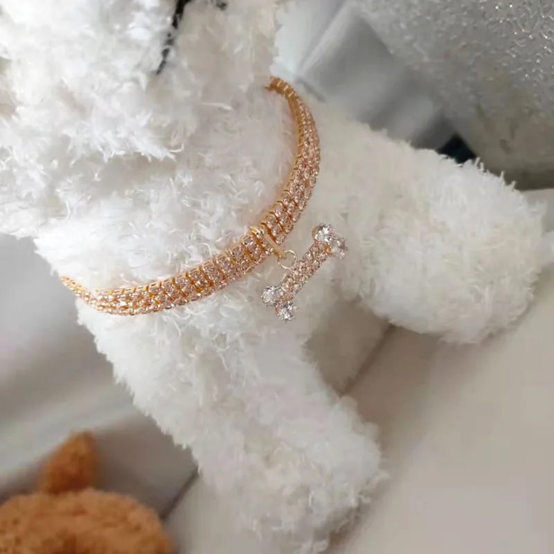 Adjustable Pet Necklace Cat Dog Crystal Collar Rhinestone Bone Pendant Puppy Luxury Fashion Beauty Dress Up Dog Accessories