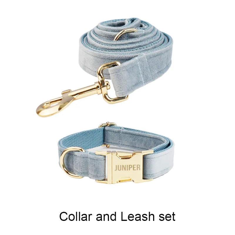 The Nordic Blue Velvet Dog Collar And Leash Set