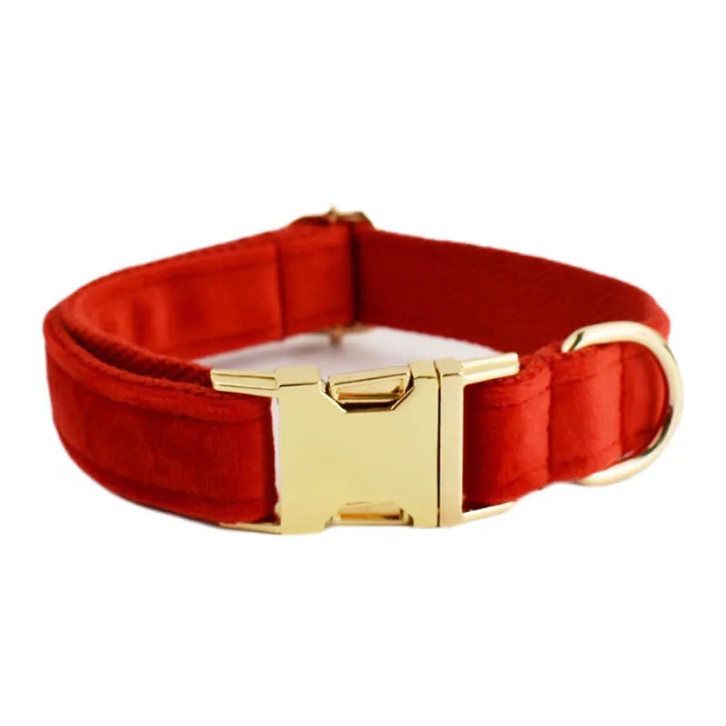 Red Velvet Dog Collar And Leash Set