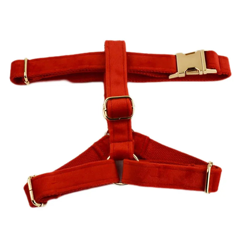 Red Velvet Dog Collar And Leash Set