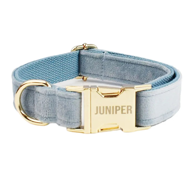 The Nordic Blue Velvet Dog Collar And Leash Set