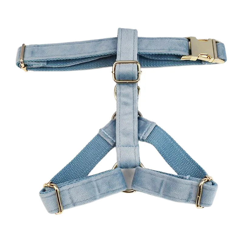 The Nordic Blue Velvet Dog Collar And Leash Set