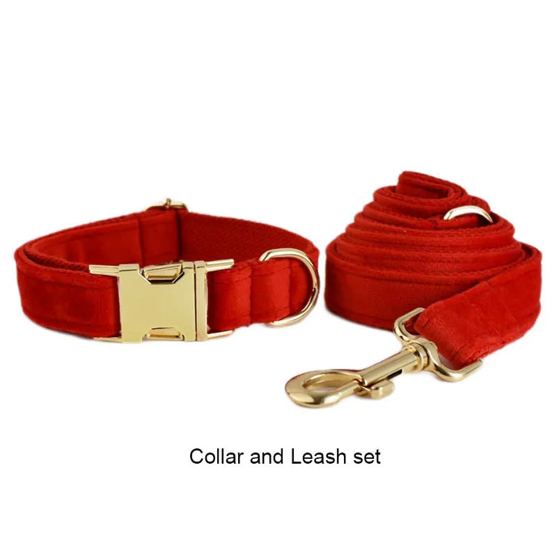 Red Velvet Dog Collar And Leash Set