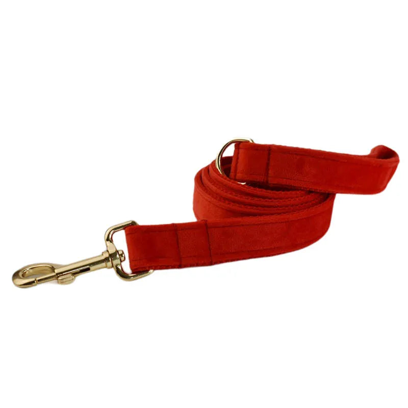 Red Velvet Dog Collar And Leash Set