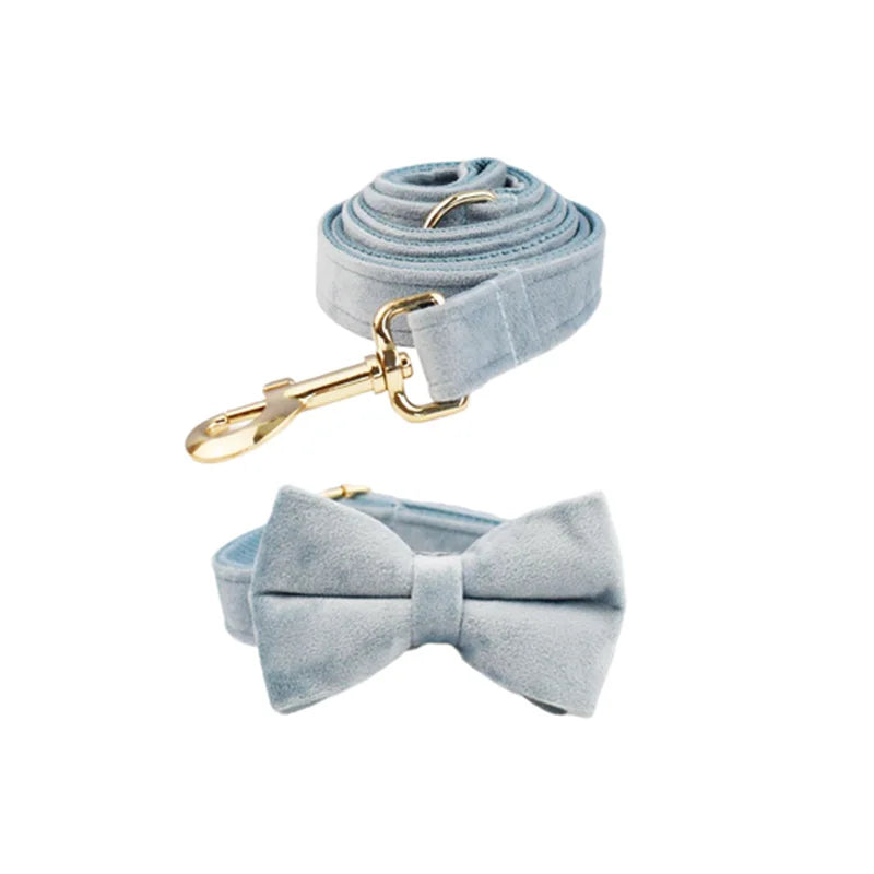 The Nordic Blue Velvet Dog Collar And Leash Set