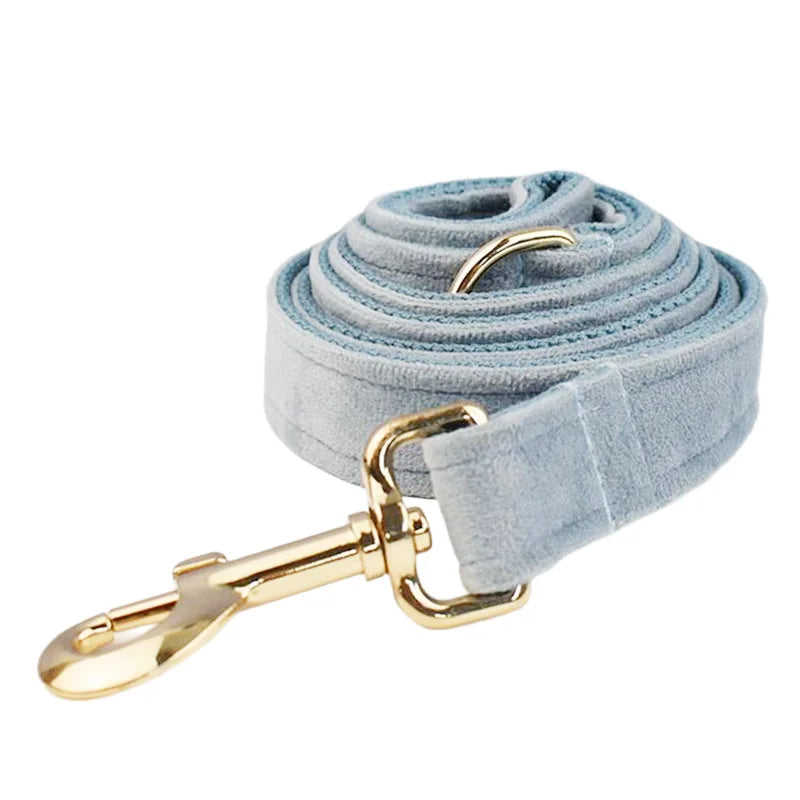 The Nordic Blue Velvet Dog Collar And Leash Set