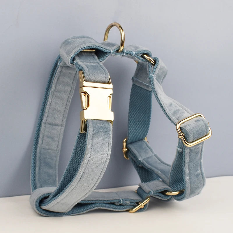 The Nordic Blue Velvet Dog Collar And Leash Set