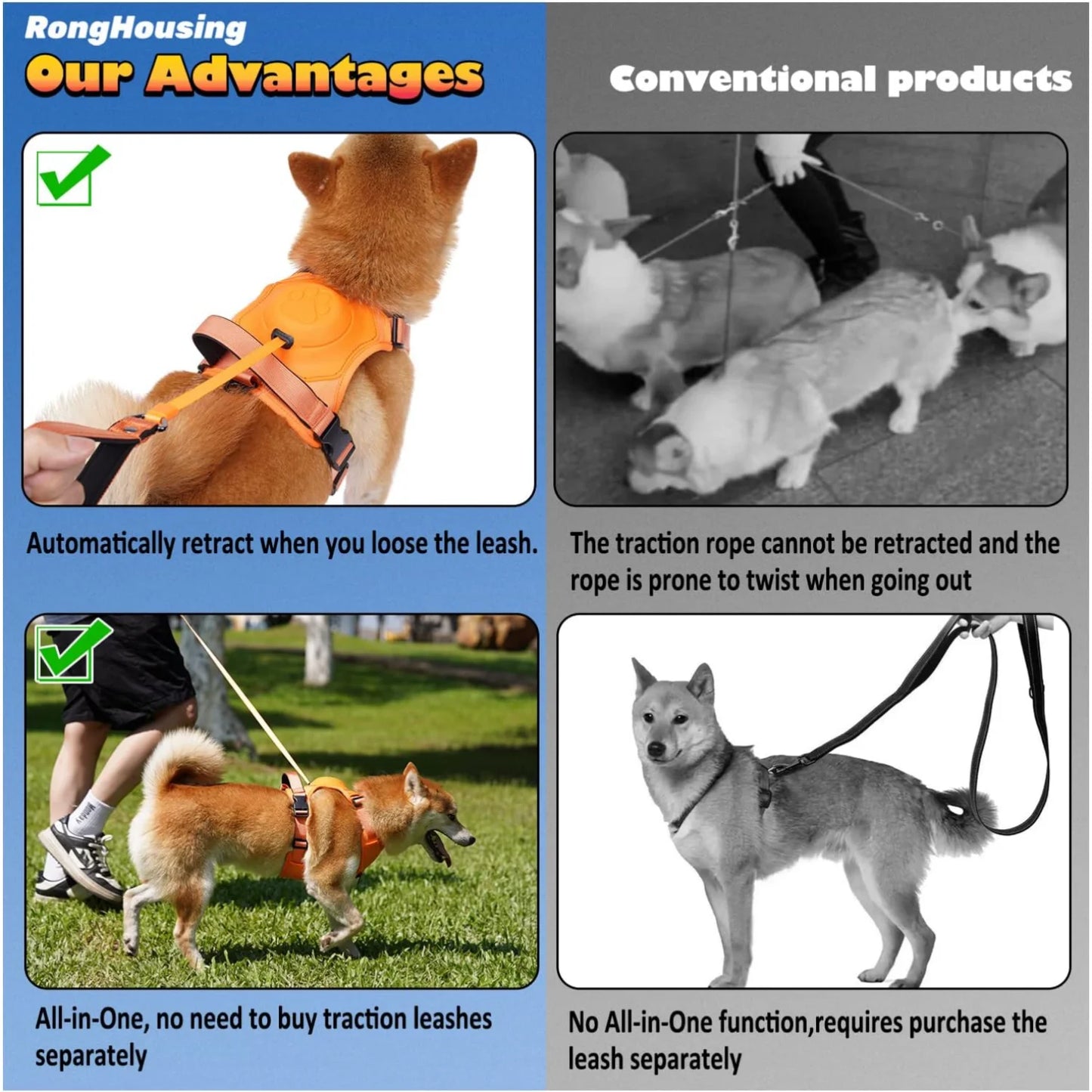 Dog Harness and Retractable Leash Set All-in-One