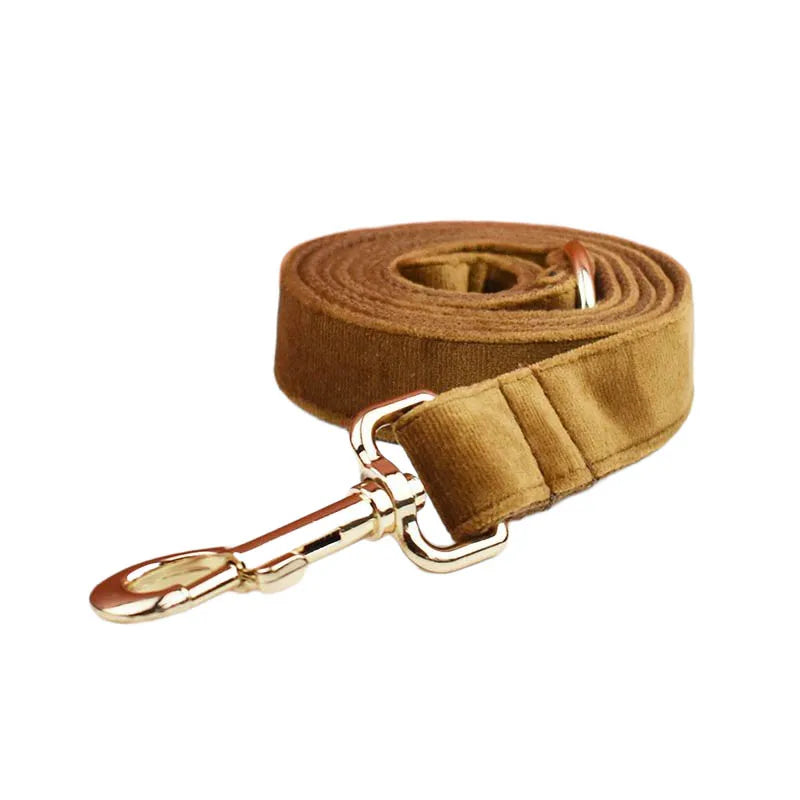 Light Coffee Color Velvet Dog Collar And Leash Set