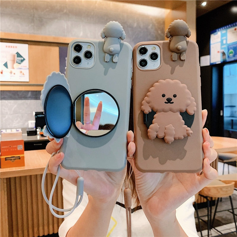 3D Cute Dog Mirror Stand Phone Case For apple iphone