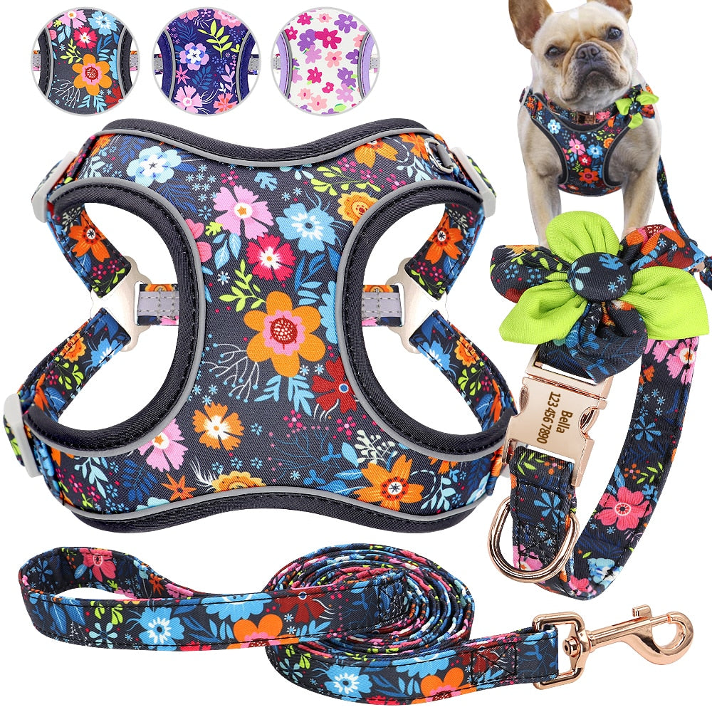 Personalized Dog Collar Printed Harness LeashSet